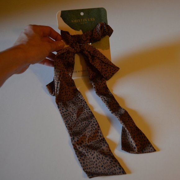 KRISTIN ESS HAIR The Scrunchie + Scarf Duo Brown Black Spots Leopard Fur Prints - Picture 5 of 5